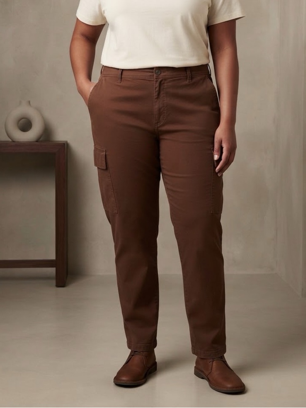 Old Navy High-Waisted OGC Chino Cargo Pants Brick Red Rust Utility Straight Leg